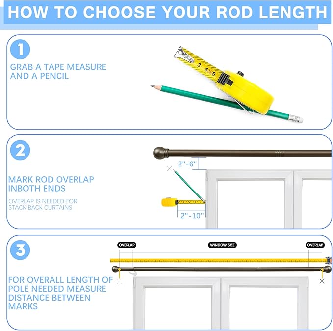 Curtain Rods for Windows 16 to 120 Inches, Curtain Rod Max Adjustable Length of 132 IN, 6/8" Diameter Drapery Rods Round Finials, Brown, Pack of 1