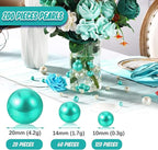 200 PCS Lake Green Vase Fillers, Pearls Bead for Centerpieces Vases, 10/14/20 MM No Hole Beads, Fake Pearls for Wedding Birthday Anniversary Theme Party Table Centerpieces Decor