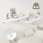 Dreamland 48" Floating Shelves for Wall, 12" Deep Slim White Floating Shelves, Wall-Mounted Shelves for Bedroom, Living Room, Kitchen, Bathroom - Set of 2