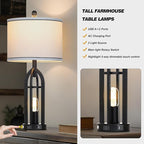 27" Black Table Lamp for Living Room,Black Table Lamps Set of 2 with USB & AC Outlet, 3-Way Dimmable Farmhouse Lamps for Night Stands, Vintage Bedside Lamp for End Tables, Nightstand Lamps for Bedroom