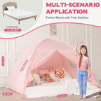 Sumbababy Toddler Bed Tent Canopy: Lights & Flags Indoor Floor Kids Play Tent Playhouse - Portable & Foldable Twin Bunk Bed Curtains - Twin Bed Tent for Girls Gifts (Pink)