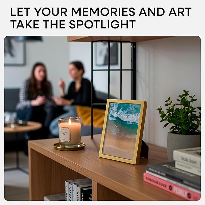 Homeforia 5x7 Picture Frame Gold, High End Metal 5 x 7 Gold Frames with Mat 4 x 6 for Print, 5by7 Desk Frame Matted to 4x6 inch Photo, 5 by 7 Wall or Tabletop Frame, Tempered Glass, Wall Kit, Set of 1