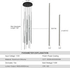 138" Modern LED Chandelier, Clustered Led Pendant Light, 20-Lights Dimmable High Ceiling Large Hanging Lighting Fixture for Loft Villa Living Room Stairs Foyer (Black-110W-20 Lights)