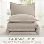 Litanika Oatmeal Comforter Full Size, 3 Pieces Lightweight Solid Bedding Comforter Set, All Season Fluffy Bed Set (79x90In Comforter & 2 Pillowcases)