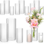 12 Pcs Glass Cylinder Vases for Centerpieces Clear Ribbed Tall Bud Vase for Flower Wedding Decoration Floating Candle and Indoor Home Decor, Housewarming Gift (6/8/10 Inch)
