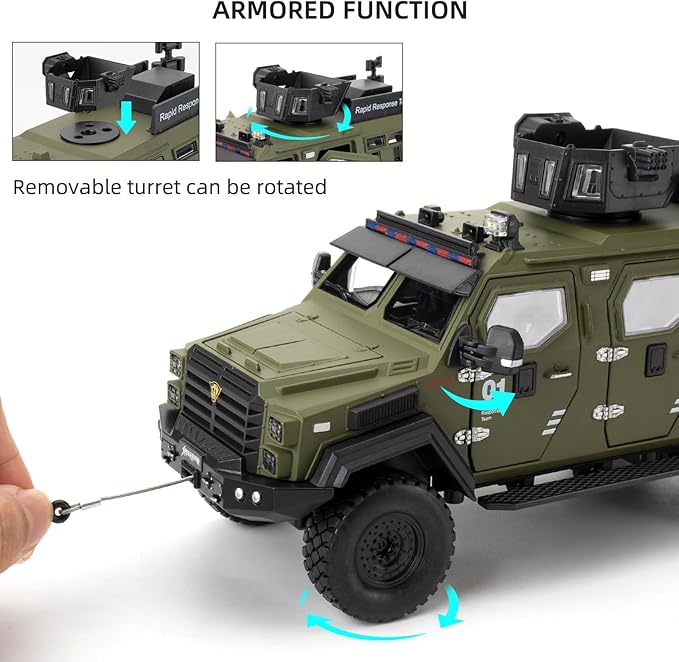 Compatible for 1:24 Saber-Toothed Tiger Alloy Armored Car Model, Collectible Diecast Armoured Explosive Protected Vehicle Toy, Pull Back Toy Car with Sound and Light for Adult Kids (Green)