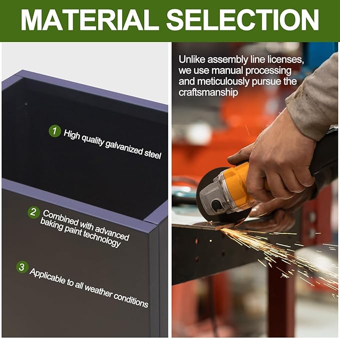 Metal Planter Box Rectangular Block-No Installation Required Galvanized Steel Long Box Planter Modern Outdoor Planters All-Weather Use with Drainage Holes for Patio/Porch,16 ×12×12IN