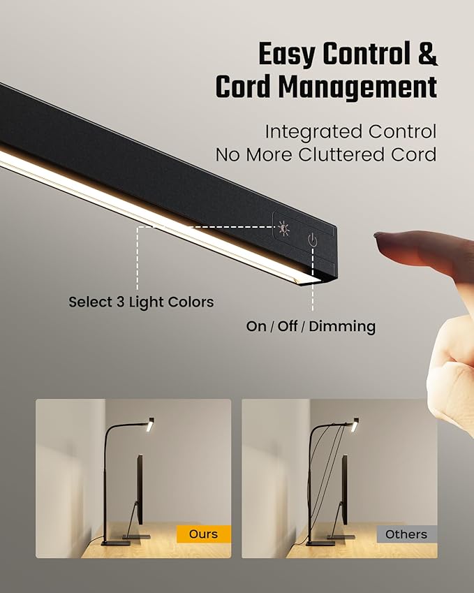 SUPERDANNY LED Desk Lamp for Home Office, Eye-Caring Desk Light with Base, 12W Touch Control 3 Colors Dimmable Brightness, Gooseneck Architect Lamp for Computer Monitor Reading Workbench, Black