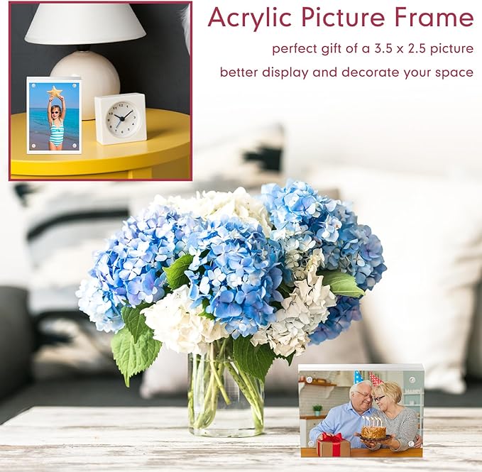 Handepo 12 Pcs Acrylic Picture Frame Bulk Clear Acrylic Photo Frame Magnetic Desktop Display Double Sided 20 mm Thickness Freestanding for Bedroom Living Room Home Office(3.5 x 2.5'')