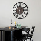 LEIKE Large Wall Clocks,Silent,Non Ticking,Battery Operated Rustic Round Modern Big Wood Wall Clock for Living Room, Bedroom,Kitchen,Farmhouse,Office,Home Decor-16 Inch(Black-Roman Numerals)