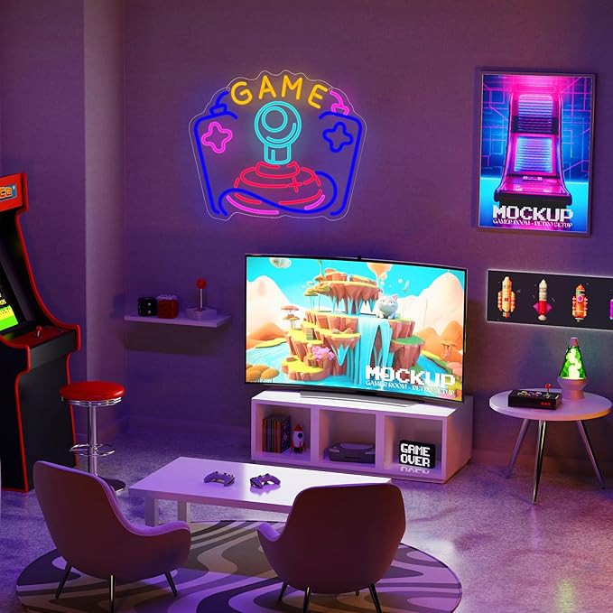 Gamer Joystick Neon Sign, Wootfairy Led Neon Signs for Game Room Wall Decor, Dimmable Neon Light for Boys Room Decor, Colorful Light Up Signs for Man Cave & Bedroom, Gamer Gifts for Teens, Boys, Kids