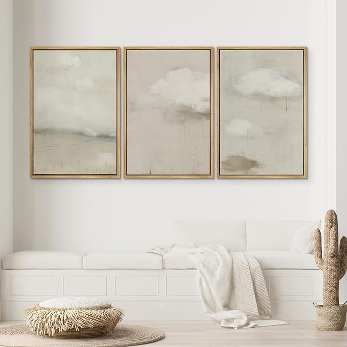 SIGNWIN Framed Canvas Print Wall Art Soft Neutral Cloudscape Minimalist Sky Photography Modern Art Minimalist Black and White for Living Room, Bedroom, Office - 16"x24"x3 Natural