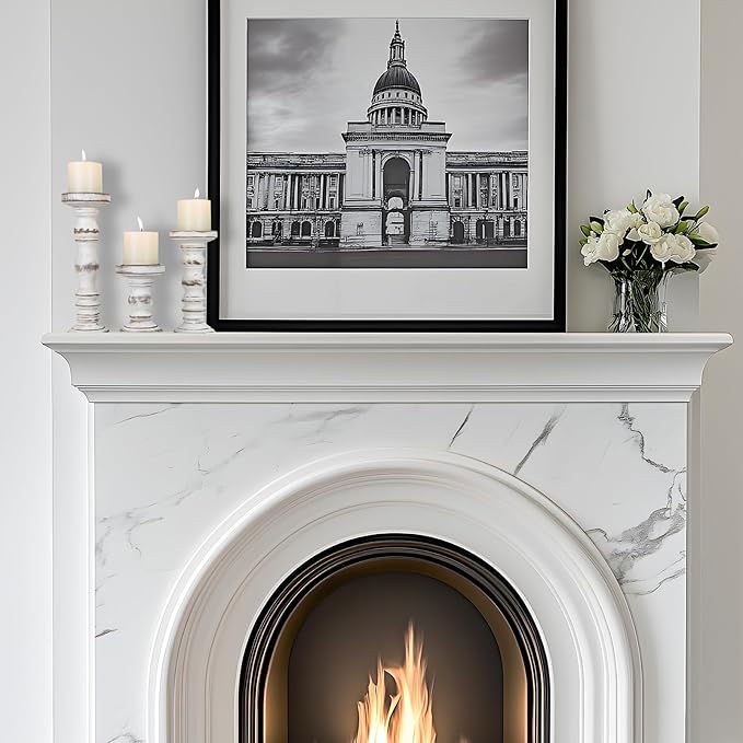 Candle Holder for Pillar Candle Set of 3, Farmhouse Wood Candle Holder, Rustic Wooden Candle Stand, Vintage Tall Candle Stand Decorative for Living Room, Table Centerpiece (Antique White)