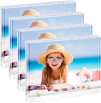 5x7 Magnetic Acrylic Photo Frame – Double-Sided Clear Picture Display Frame with White Base, Tabletop Acrylic Frame for Home & Office Decor (4-Pack, Horizontal display)