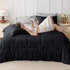 JOLLYVOGUE Queen Comforter Set, Ultra-Soft Bed in a Bag Queen Size 7 Pieces, Oeko-TEX Certified Bedding Set with Down Alternative Comforter, Sheets, Pillowcases & Shams, Black & Light Grey