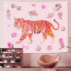 Lunerfex Y2K Tapestry Pink Tiger Wall Tapestry, Cute Tapestries for Bedroom Funny Tapestries Wall Hanging for Bedroom Living Room Decor Pink-3 44"x60"