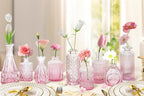 Pink Glass Bud Vases Set of 20 - Mini Vintage Vases for Wedding Decorations Home Table Flower Decor, Small Carved Design Glass for Centerpieces