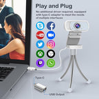 1080p White Webcam with Microphone, USB Web Camera 110-Degree View Angle Computer Camera,Webcam Tripod/Privacy Cover/USB C Adapter Include,Plug and Play Web Cam for Video Conferencing Streaming