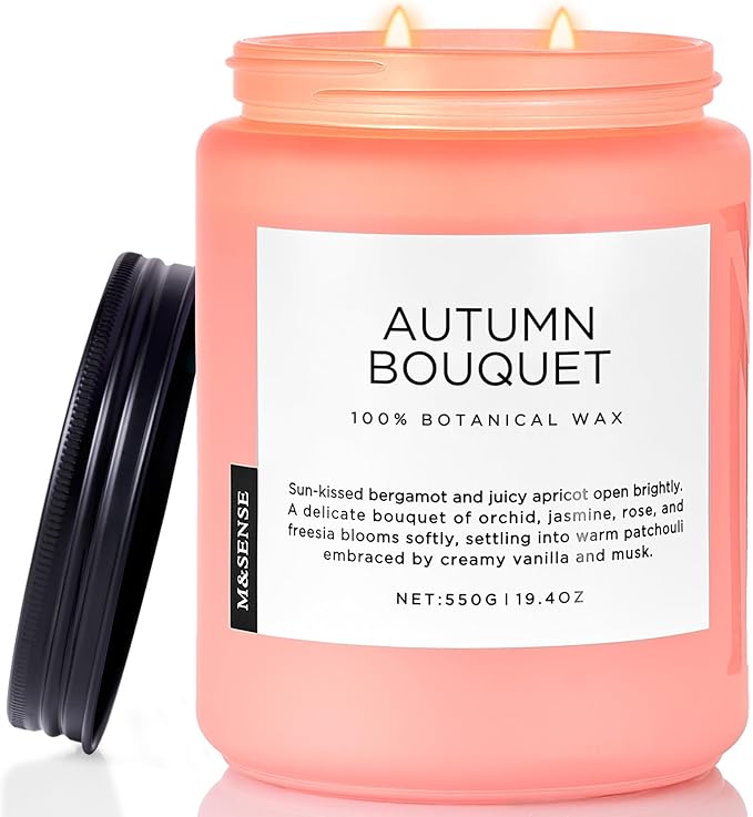 M&SENSE Fall Candle Autumn Flower Scented, Large 19.4oz Natural Soy Wax 110 Hours Burn Time Clean Non Toxic Candle Classic 2 Wicks Gifts