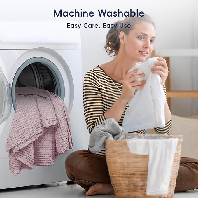 PHF Ultra Soft Waffle Weave Blanket King Size 104"x 90"- Washed Lightweight Breathable Cozy Woven Blanket for Bed - Aesthetic Decor for Couch Bedding Sofa Home Car - Dusty Rose