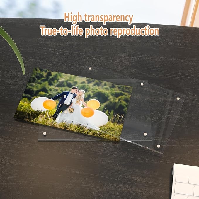 HELPLEX Picture Frames, 6 Pack 4x4 inch Acrylic Picture Frame Clear 4 x 4 Photo Frames Magnetic Picture Frames Ready for Tabletop Display, Effectively Protect Photos from Fading and Yellowing