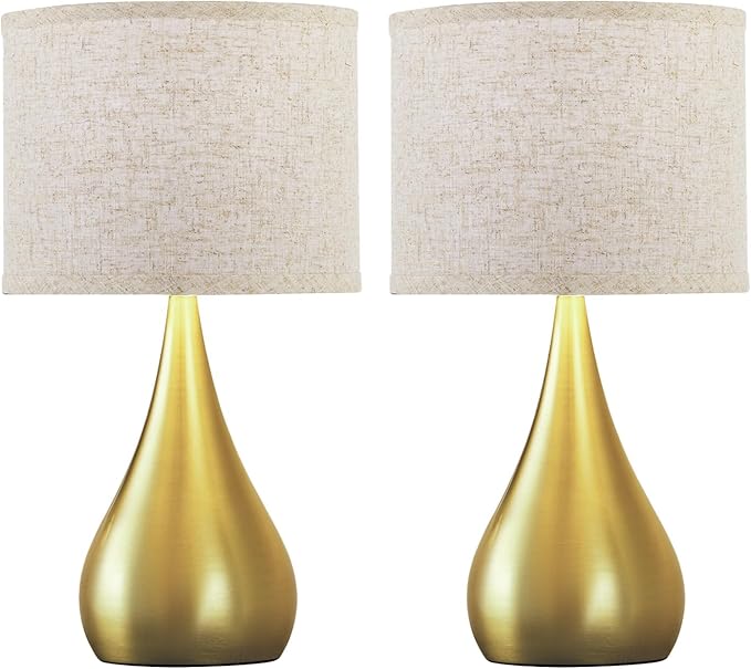 18.1'' Modern Touch Lamps for Nightstand Set of 2 with 3 Way Dimmable, Table Lamps for Living Room, Office, Bedside Lamps with Heavy Iron Base, Touch Switch, Bulb Included, Gold