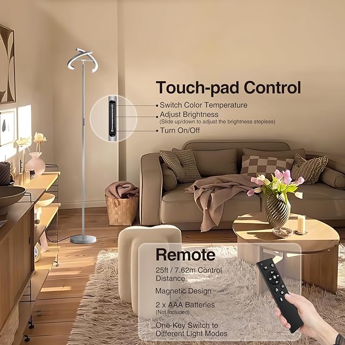 FIMEI Split Floor Lamp Modern LED Rotatable Floor Lamp, Eye-Protection Reading Standing Lamp with Stepless Dimming and 3000K-6000K Color, Separately Rotatable Design, Gray