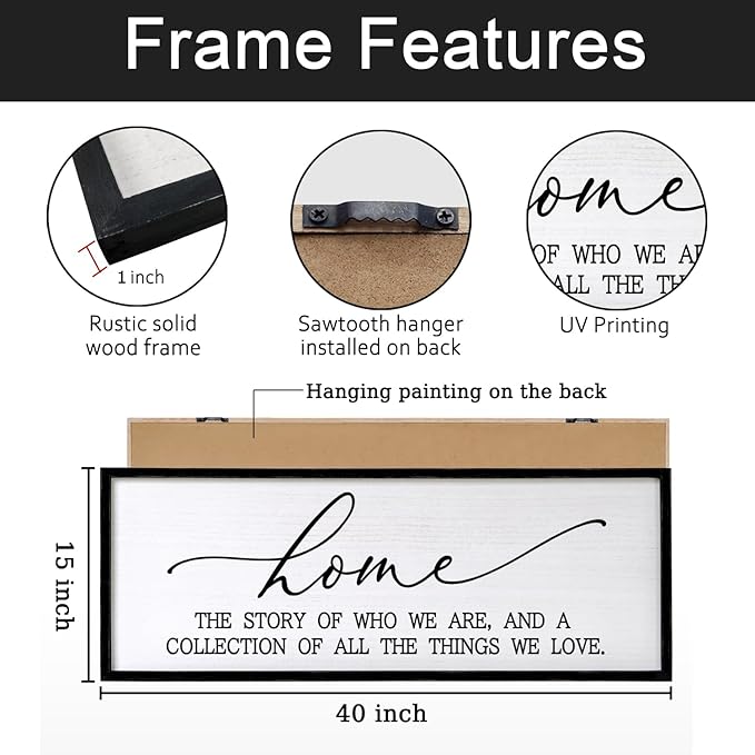 Home is the Story of Who We Are & a Collection of all the Things we Love Sign Framed Wall Art, 40''×15'' Rustic Horizontal Family Quote Wood Sign, Farmhouse Long Home Plaque Wall Decor