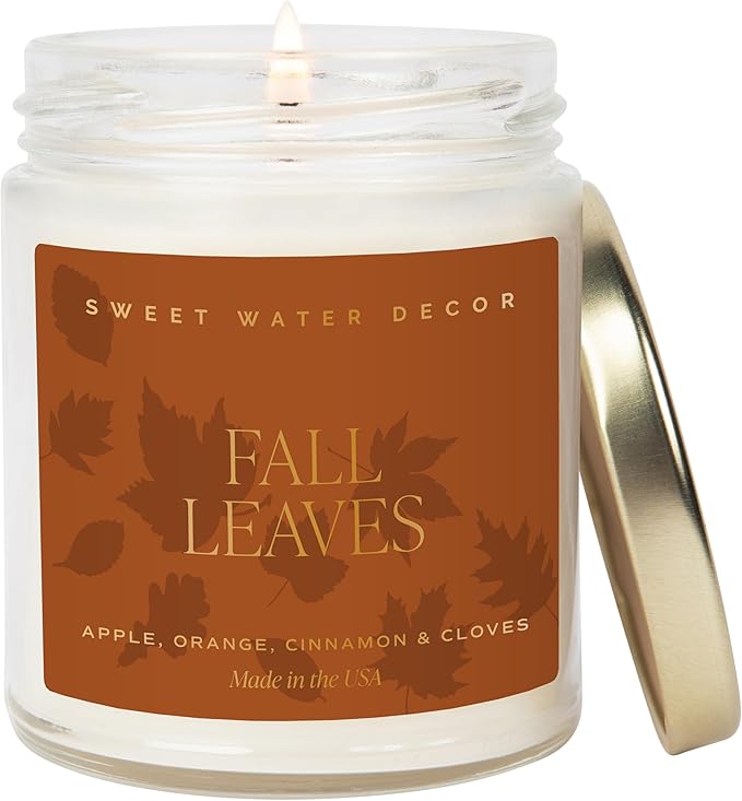 Sweet Water Decor Fall Candle - Apple, Cinnamon & Orange Scented Candles for Home - Long Lasting Candles 40 Hour Burn Time Soy Candle Wax - Perfect Candle Gift for Autumn - 9oz Patterned Jar Candles
