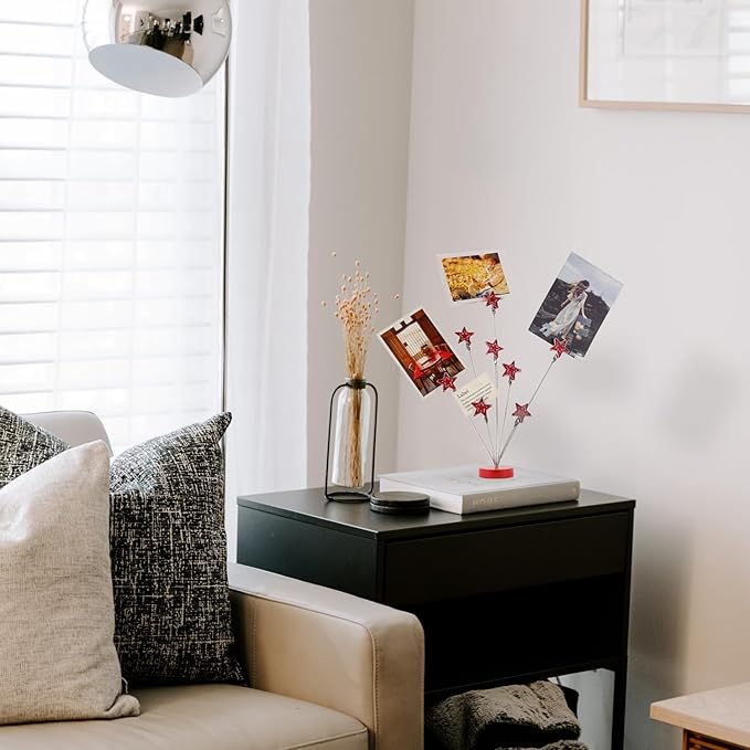 8-branch Family Tree Picture Frame Holder, Card Photo Clips Holder Desk Stand for Memo Paper Note Photo Christmas Wedding Card Display (Red Star)