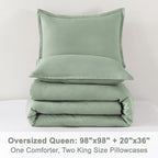 Litanika Oversized Queen Comforter Set, 3 Pieces Sage Green Lightweight Solid Bedding Comforter Set, All Season Fluffy Bed Set (98x98In Comforter & 2 Pillowcases)