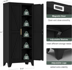 71'' Farmhouse Metal Storage Cabinet with Barn Doors,Steel File Cabinet for Home Office,Kitchen Pantry 4 Adjustable Shelves,Freestanding Cupboard for Kitchen,Home Office (Black)