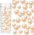 200PCS Champagne Faux Pearls Beads for Centerpiece Vases, Vase Filler Faux Pearls, No Holes Filler Beads for Party Anniversary Birthday Wedding Table Decor, 10/14/20/30mm