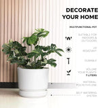 Elly Décor 8 inch Plastic Cylinder Planter Pot with Self-Watering Saucer and Drainage Hole,Lightweight & Extremely Durable, 8"x 8", White