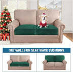 H.VERSAILTEX Velvet Stretch Couch Cushion Cover Plush Cushion Slipcover Cushion Furniture Protector for Seat Cushion Sofa Cover (2 Piece Medium Sofa Cushion Covers, Vintage Green)