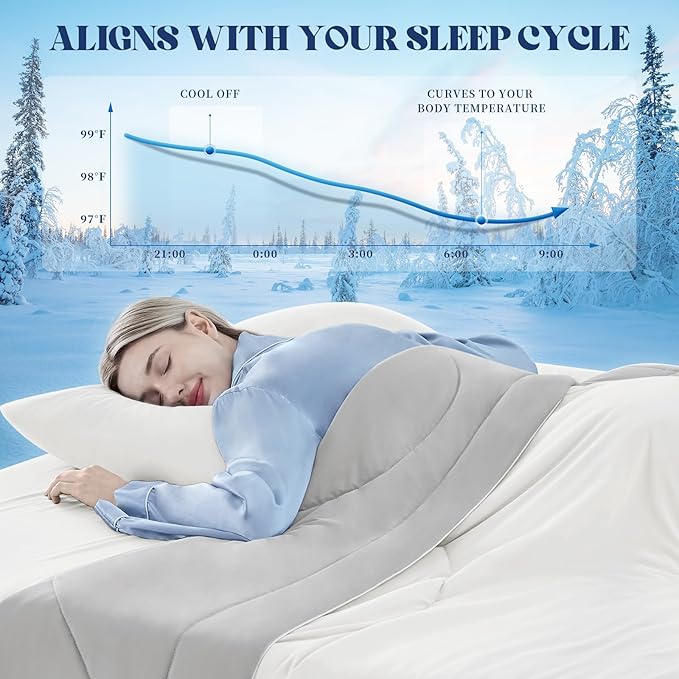 Cooling Comforter Twin Size, Double-Sided Cooling Blanket for Hot Sleepers & Night Sweats, Arc-Chill Q-Max > 0.4 Breathable Ice Blanket, Lightweight Cold Comforter (68''x90'', White)