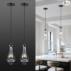 2 Pack Pendant Light for Kitchen Island, Raindrop Black Modern Crystal Glass Pendant Lights, Pendant Lights in Kitchen Island, E12 Bulb Indoor Island Pendant Lights,for Dining Room,Living Room