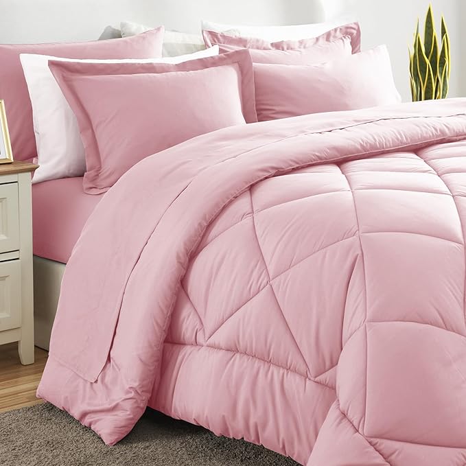 CozyLux King Size Comforter Sets Pink - 7 Pieces Bed in a Bag King, Luxury Soft Bed Set for All Seasons, Bedding Set with Down Alternative Comforter, Sheets, Pillowcases & Shams