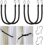 BEL AVENIR Curtain Tiebacks Ropes Tie-Backs, Handmade Curtain Holdbacks (Black, 4pack)
