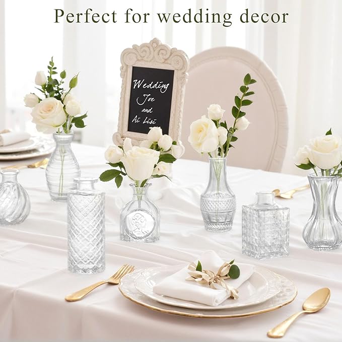 DomeStar 16PCS Glass Bud Vases Set for Bouquet, Small Clear Cylinder Vases for Table Centerpieces Wedding Home DIY