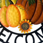 Metal Hanging Pumpkin Hello Fall Welcome Wreath Autumn Fall Harvest Decor for Front Door, Rustic Farmhouse Seasonal Thanksgiving Halloween Decoration-13''H