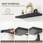Fun Memories Black Floating Shelves for Wall - 10 x 16 Floating Shelf - Rustic Wood Storage Shelf - Wall Shelves with Invisible Bracket - 16" Bookshelves for Living Room & Bedroom - Black - Set of 2