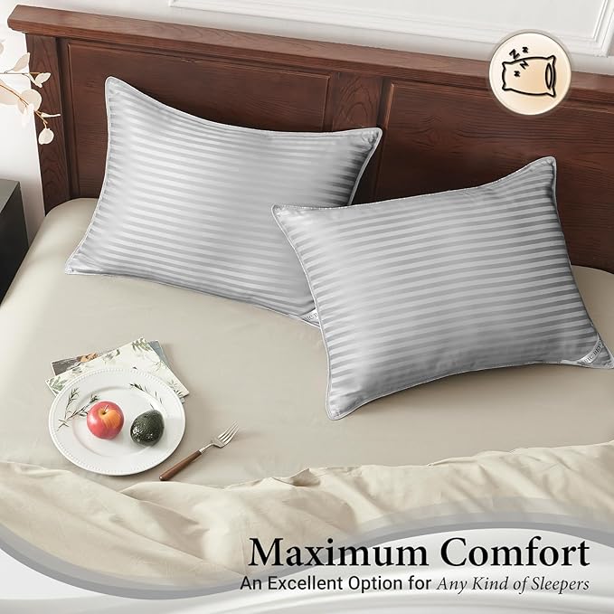 Basic Beyond Standard Size Pillows - Down Alternative Pillows for Sleeping, Soft Pillows Standard Size Set of 2 for Back, Stomach or Side Sleepers, Silver, 20x26 Inches