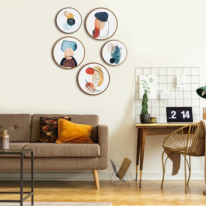 Qunclay 5 Pcs Wall Art Decor Wooden Living Room Wall Decor Bohemian Hanging Farmhouse Geometric 10'' and 8'' Aesthetic Wood Minimalist Posters for Bedroom(Geometry)