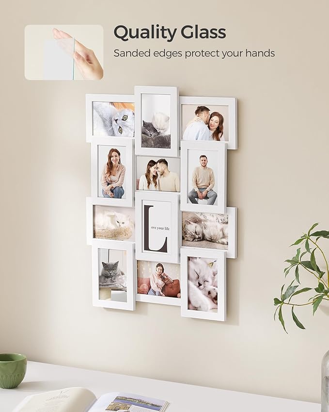 SONGMICS Collage Picture Frames, 4x6 for Wall Decor Set of 12, Multi Family Photo for Gallery Decor, Hanging Display, Assembly Required, Cloud White URPF026W01