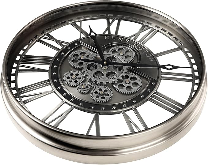 CLXEAST 21 Inch Modern Moving Gears Wall Clock for Living Room Decor,Industrial Steampunk Clocks for Farmhouse Home Decor,Roman Numerals,Gunmetal Nickel Finish