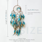 Pretty Jolly Brown Blue Feather Large Dream Catchers Wall Decor with Chakras Tree of Life Crystal Stone Ornament Handmade Dreamcatchers for Adult Boys Girls Bedroom Party Birthday Bless Gift-5Rings