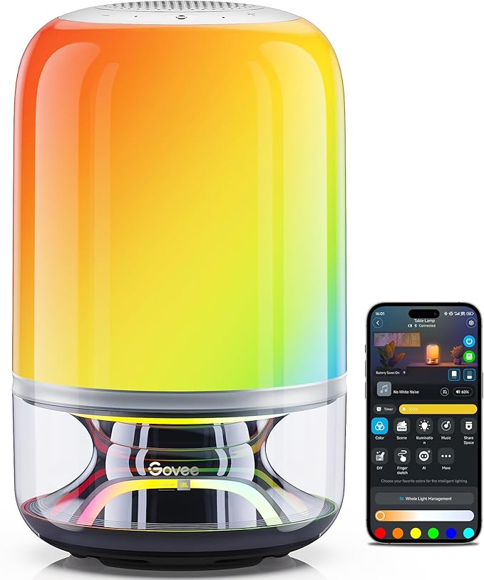 Govee Table Lamp 2 Pro x Sound by JBL, Smart Cordless Table Lamp with Speaker, Music-Light Sync, 16 Music Modes & 100+ Scene Modes, Work with Matter, DIY Customized Rechargeable Desk Lamp for Bedroom