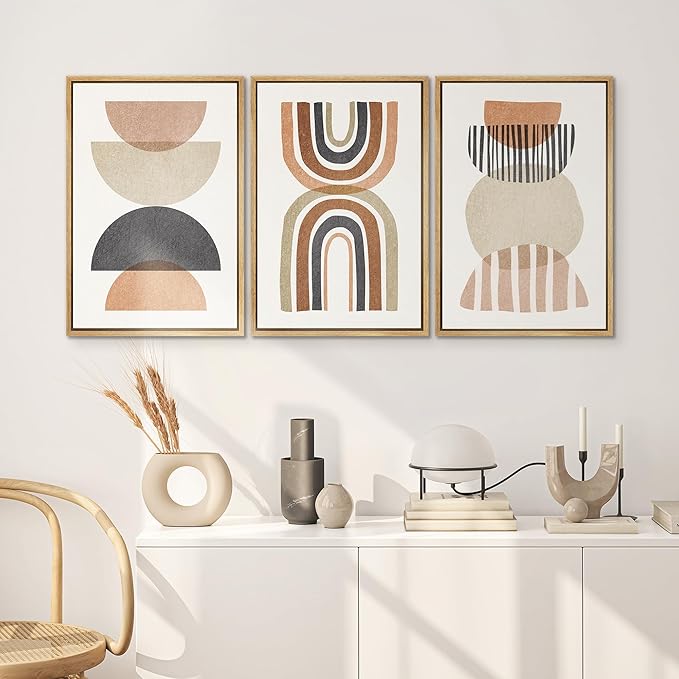 SIGNWIN Framed Canvas Print Wall Art Set Geometric Rainbow Semi-Circle Collage Abstract Shapes Illustrations Modern Art Contemporary Minimal Ultra for Living Room, Bedroom, Office - 16"x24"x3 Natural