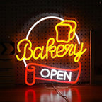 Dimmable Bakery Open Neon Sign USB Open Light Up Sign for Wall Decor Brighter LED Bakery Open Neon Light for Bakery Cake Shop Dessert House Business Decor(12.8 * 12.8 In)